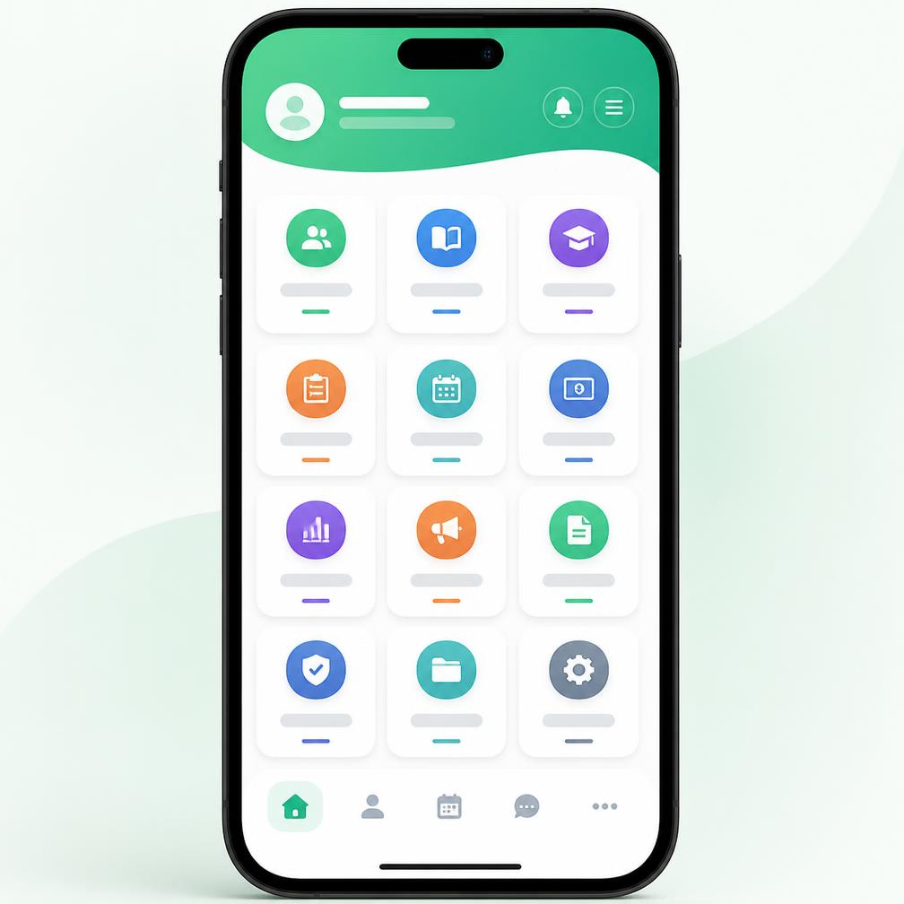 Tableau de bord adaptatif PIGSA PRO sur mobile : tuiles de modules colorées selon le rôle
