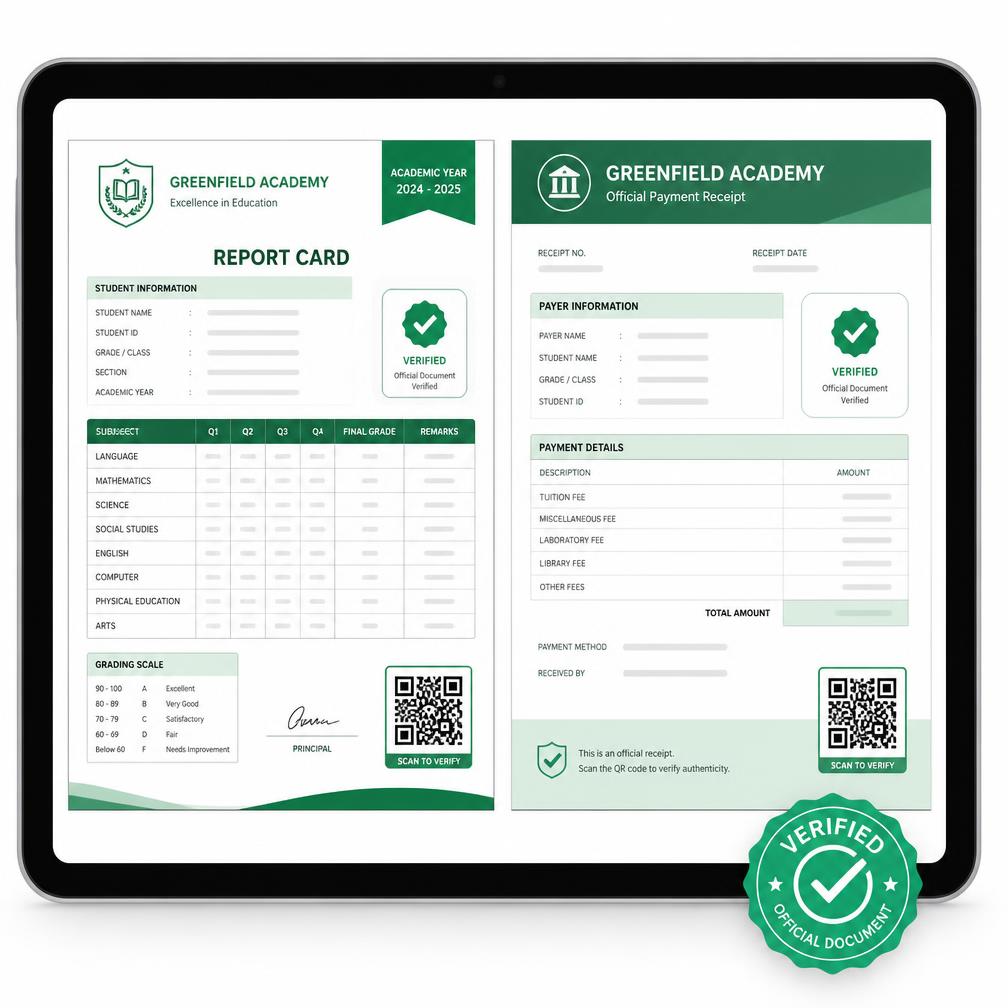 Documents officiels PIGSA PRO : bulletin et reçu avec QR code de vérification