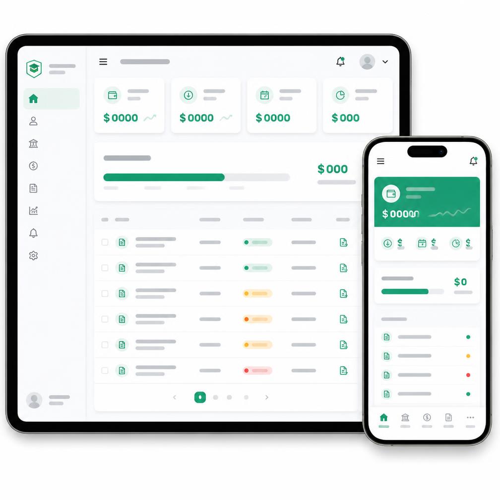 Interface de gestion financière PIGSA PRO : suivi des paiements et encaissements sur tablette et mobile