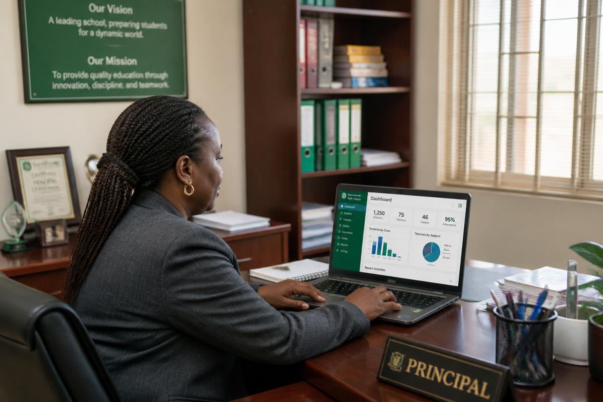 Directrice d'établissement pilotant son école sur le tableau de bord PIGSA PRO