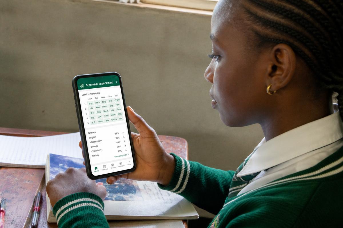 Élève consultant son emploi du temps et ses notes sur PIGSA PRO depuis un smartphone