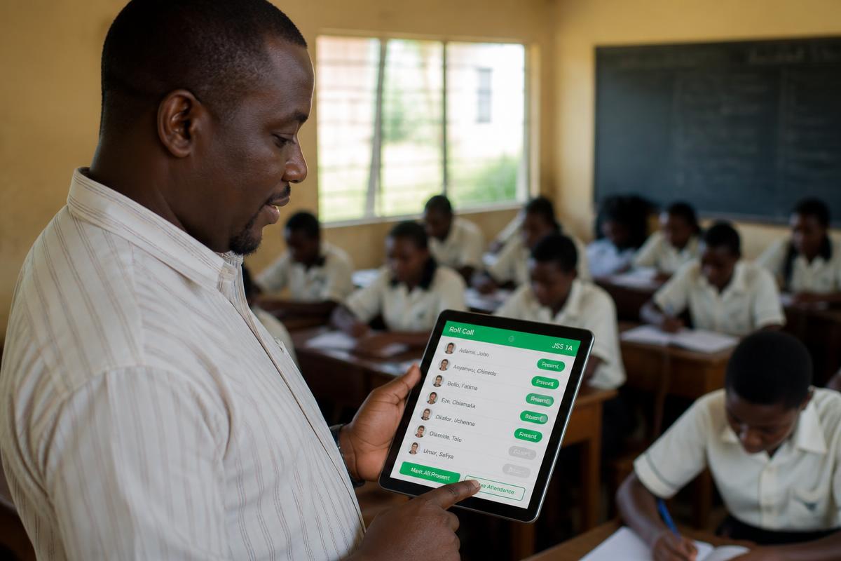 Enseignant faisant l'appel sur PIGSA PRO depuis une tablette en classe